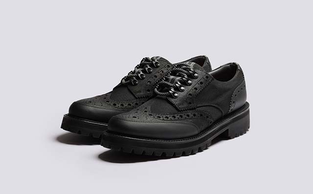 Grenson Archie Tech Mens Brogues in Black Reining Suede GRS113982
